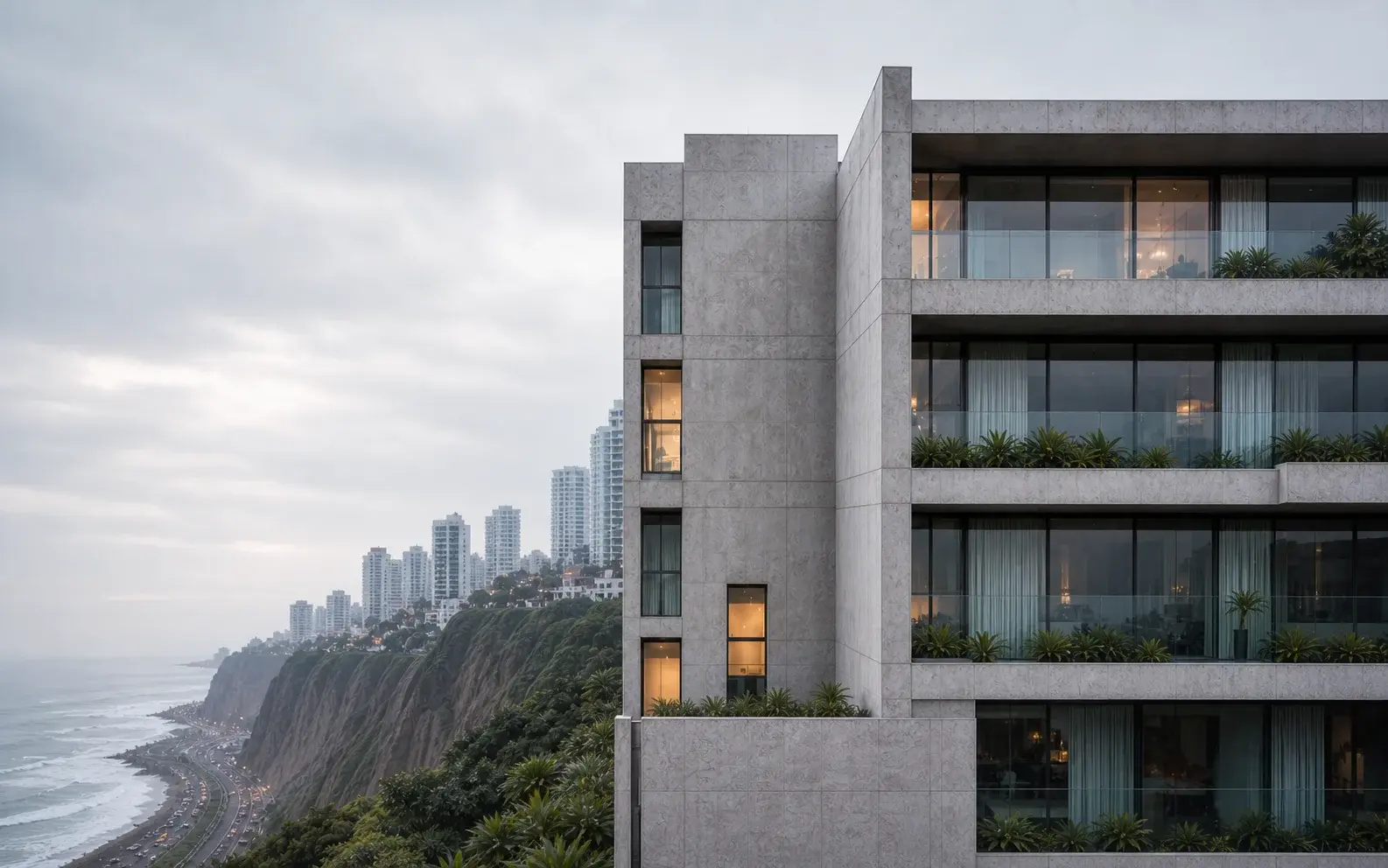 Edificio residencial contemporáneo sobre la costa de Lima